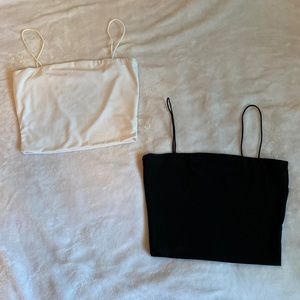 Black and white silks cropped tube top with straps